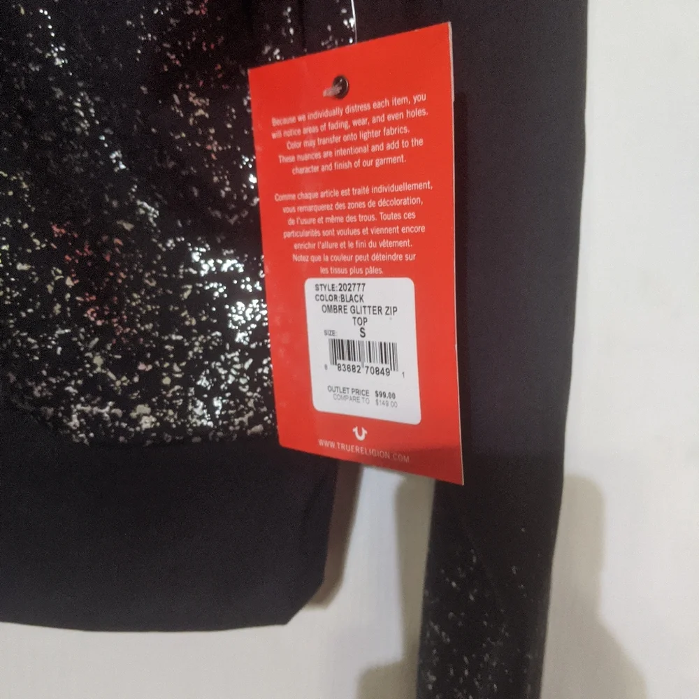 True Religion Black Ombre Glitter Zip Crop Workout Jacket - Picture 3 of 5